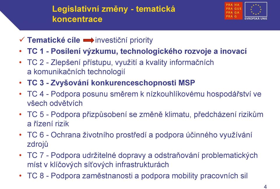 všech odvětvích TC 5 - Podpora přizpůsobení se změně klimatu, předcházení rizikům a řízení rizik TC 6 - Ochrana životního prostředí a podpora účinného využívání