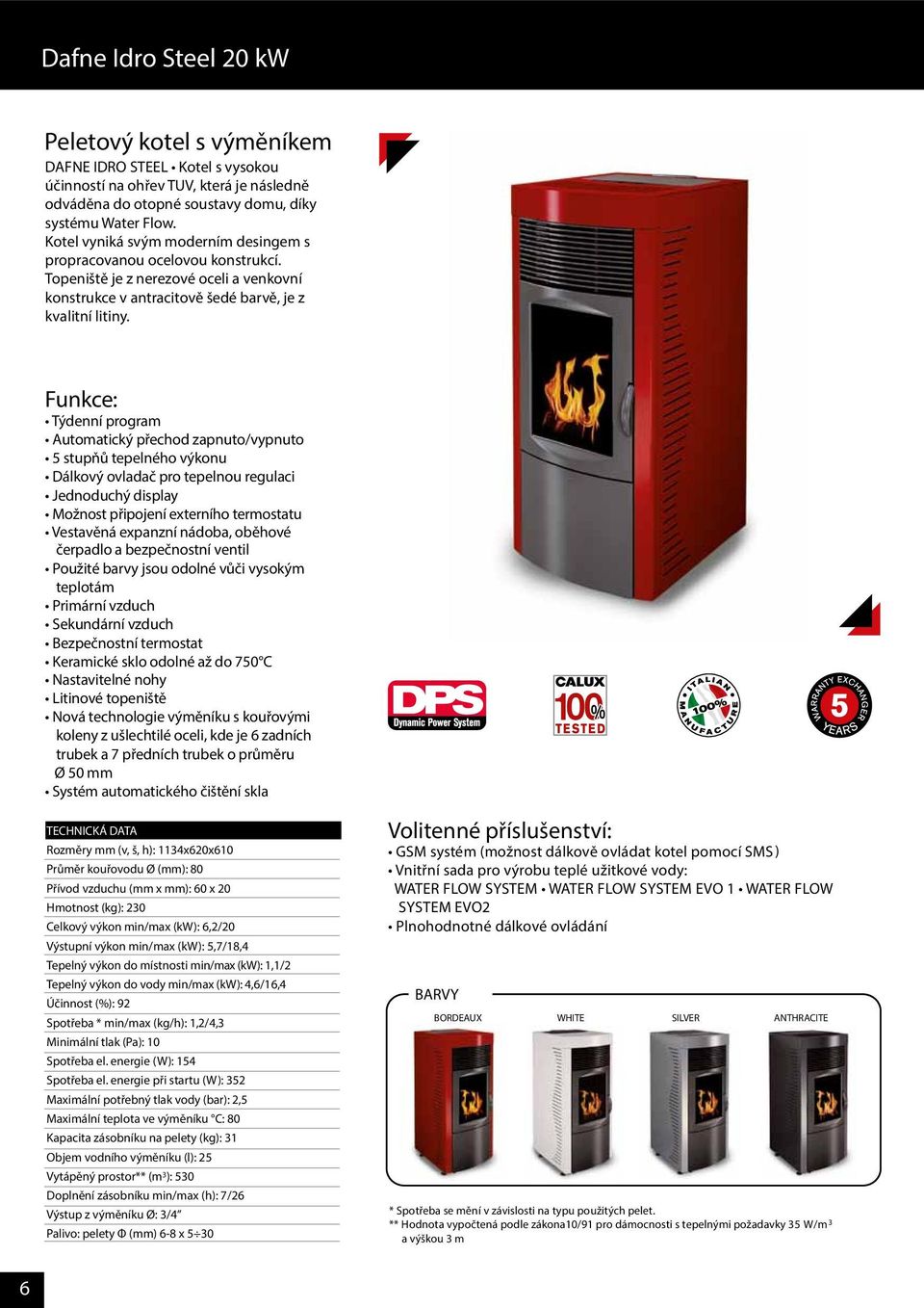Funkce: Automatický přechod zapnuto/vypnuto 5 stupňů tepelného výkonu Dálkový ovladač pro tepelnou regulaci Jednoduchý display Možnost připojení externího termostatu Vestavěná expanzní nádoba,