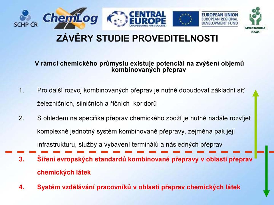 S ohledem na specifika přeprav chemického zboží je nutné nadále rozvíjet komplexně jednotný systém kombinované přepravy, zejména pak její