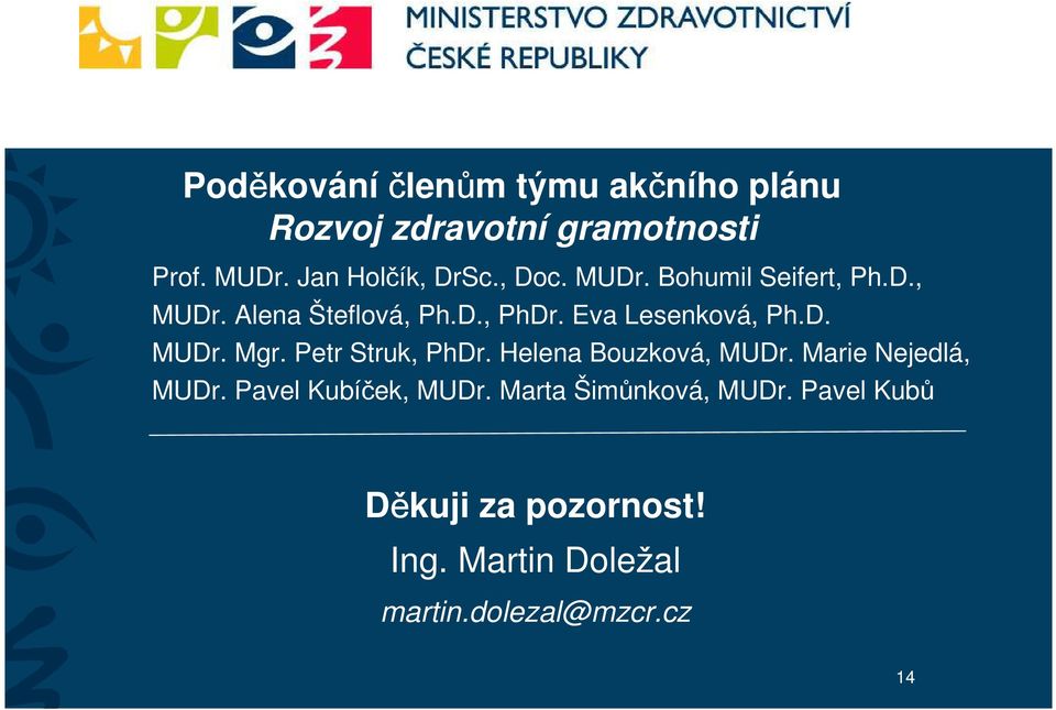 Petr Struk, PhDr. Helena Bouzková, MUDr. Marie Nejedlá, MUDr. Pavel Kubíček, MUDr.