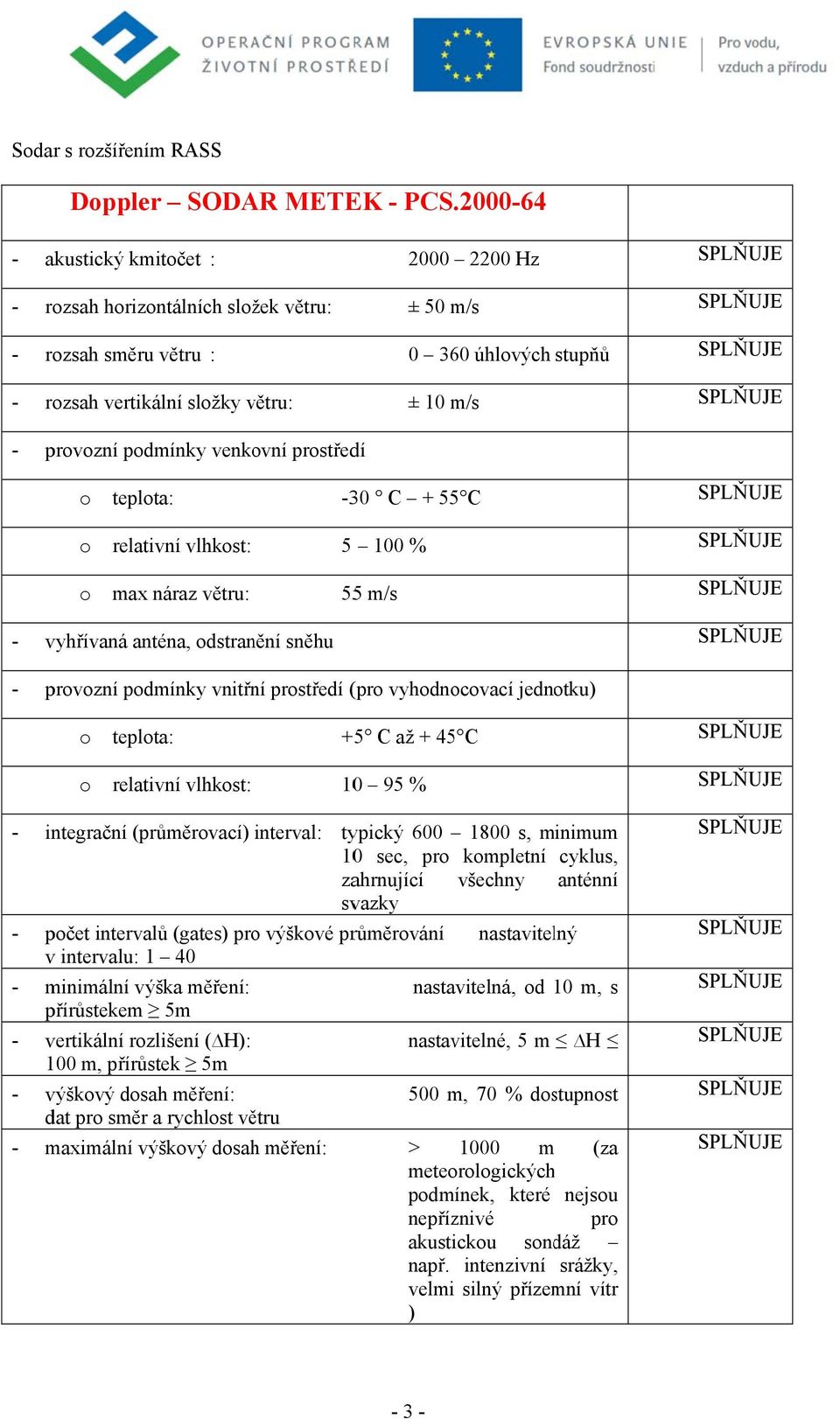 m/s teplta: -30 C + 55 C relativní vlhkst: 5 100 % max náraz větru: 555 m/s - vyhřívaná anténa, dstranění sněhu - prvzní pdmínky vnitřní prstředí (pr vyhdncvací jedntku) teplta: + 5 C až + 45 C