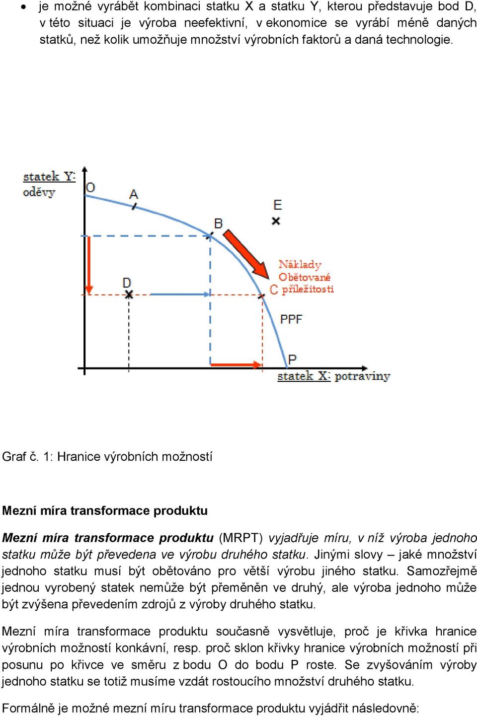 1: Hranice výrobních možností Mezní míra transformace produktu Mezní míra transformace produktu (MRPT) vyjadřuje míru, v níž výroba jednoho statku může být převedena ve výrobu druhého statku.