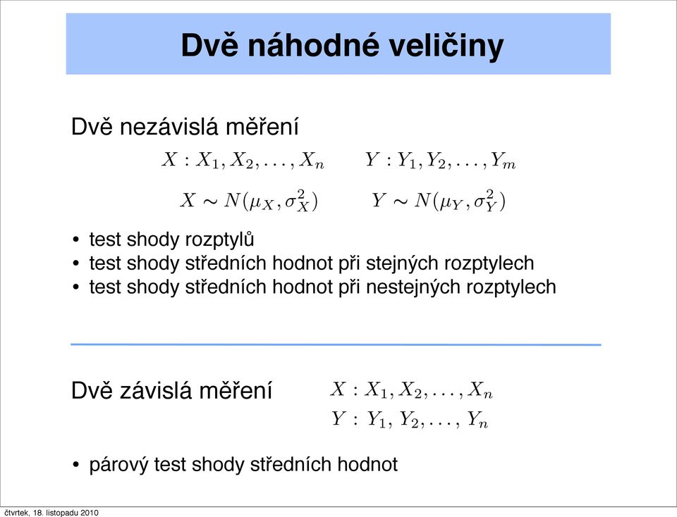 středních hodnot při stejných rozptylech test shody středních hodnot při