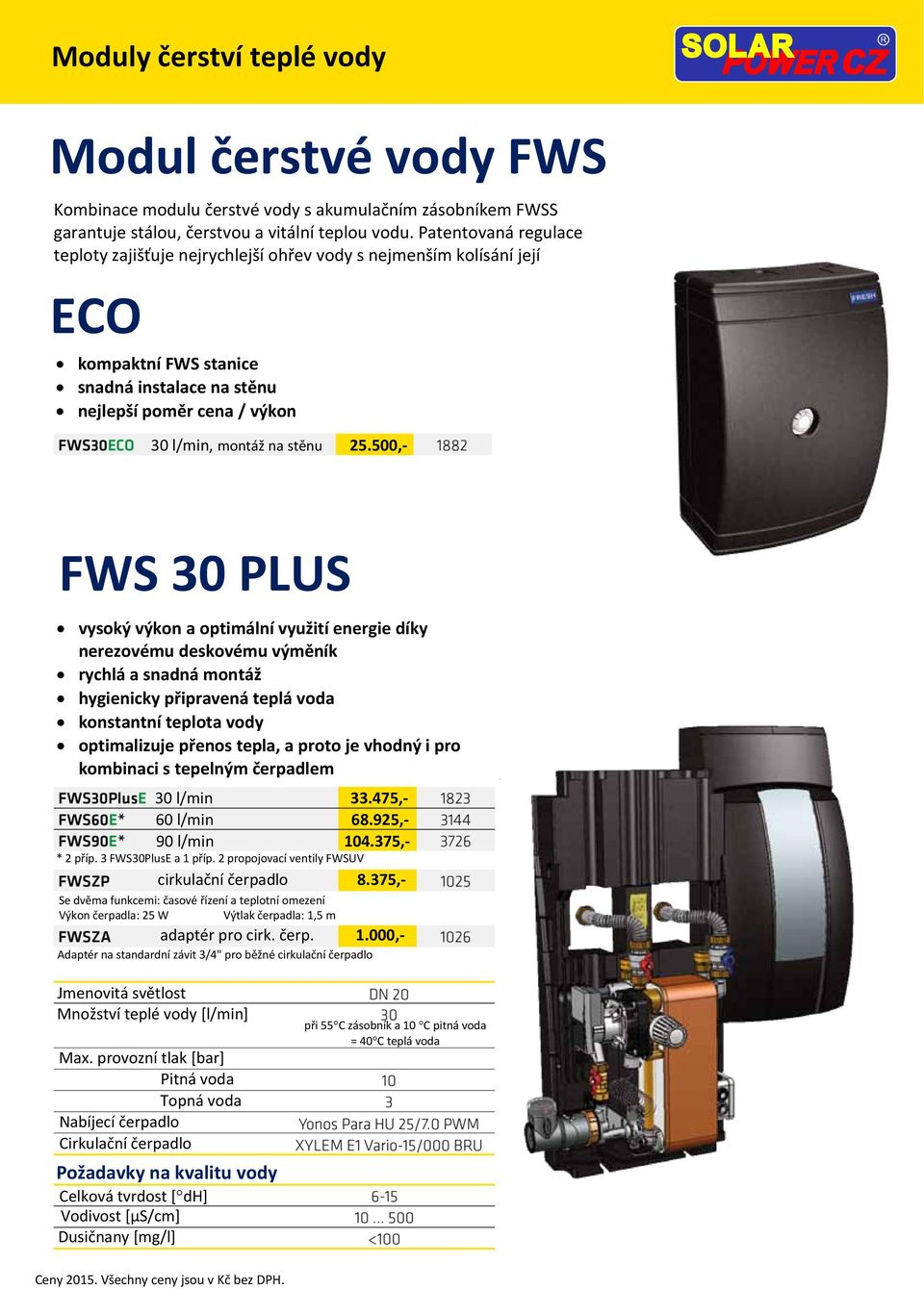 ECO kompaktní FWS stanice snadná instalace na stěnu nejlepší poměr cena / výkon 30 l/min, montáž na stěnu 25.
