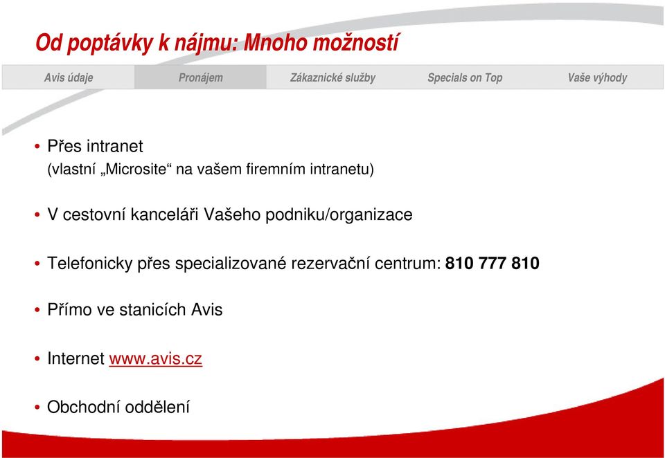 podniku/organizace Telefonicky přes specializované rezervační