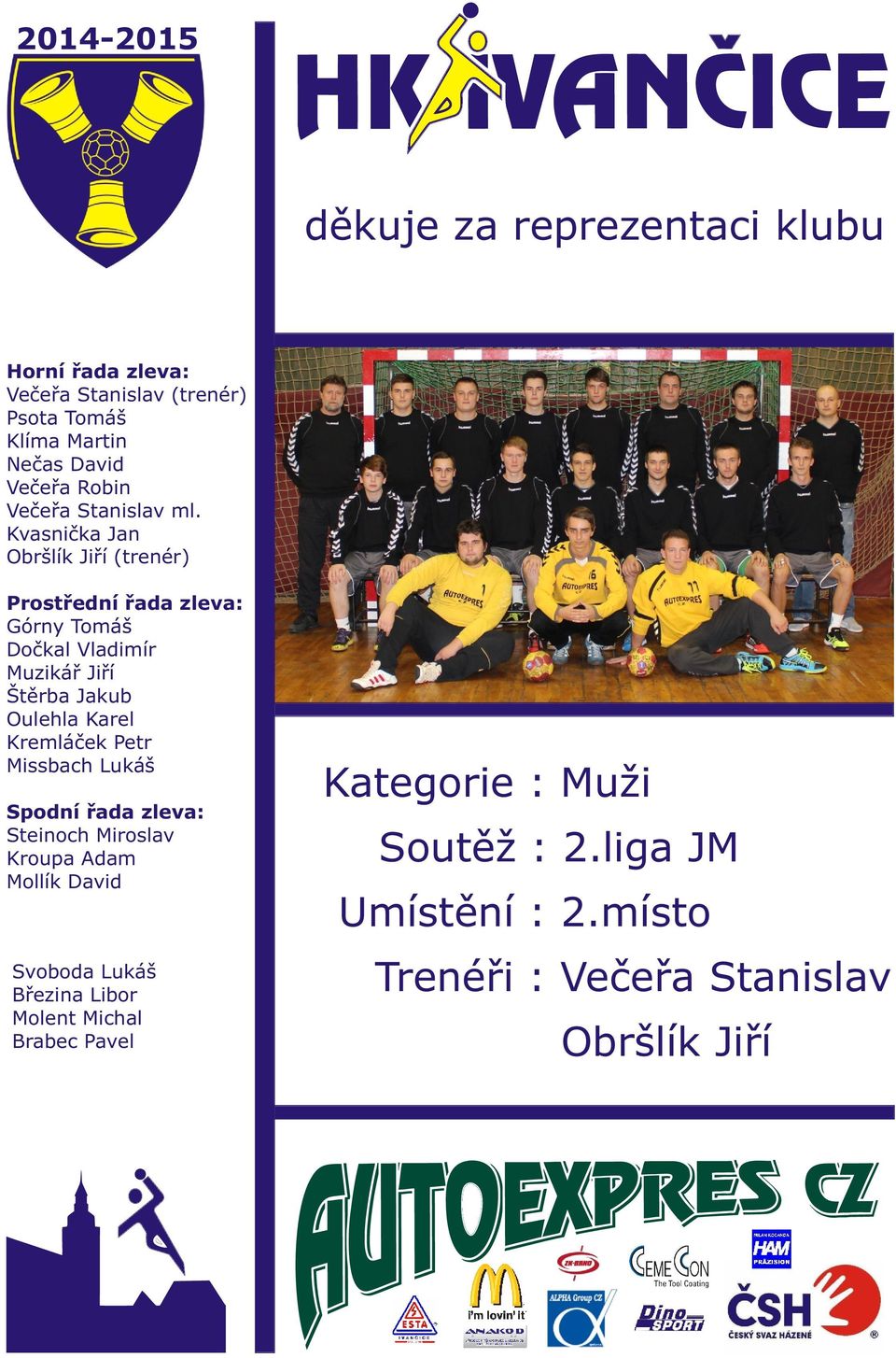 Jakub Oulehla Karel Kremláček Petr Missbach Lukáš Steinoch Miroslav Kroupa Adam Mollík David Kategorie : Muži