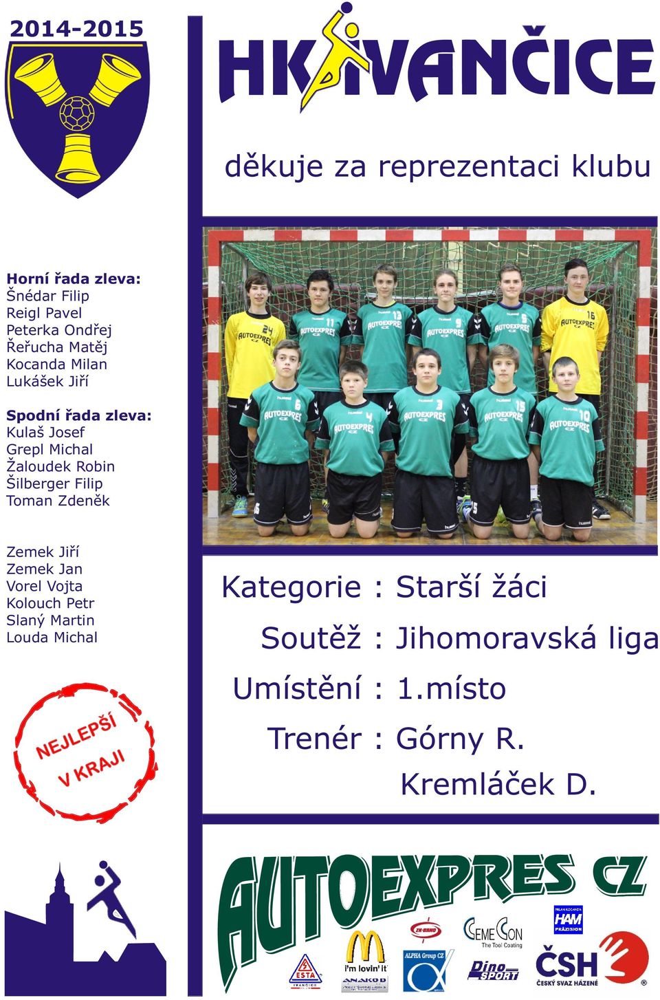 Jan Vorel Vojta Kolouch Petr Slaný Martin Louda Michal Kategorie : Starší žáci Soutěž