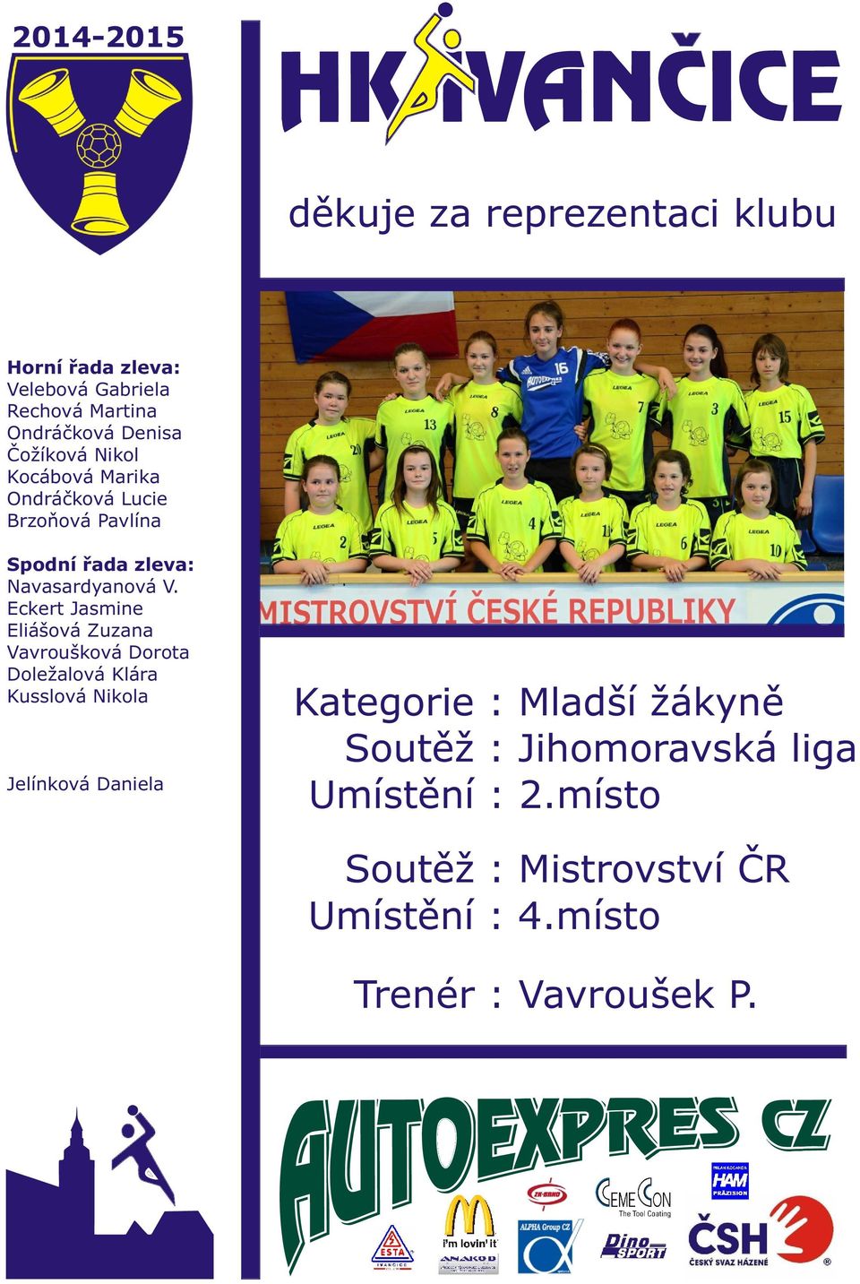 Eckert Jasmine Eliášová Zuzana Vavroušková Dorota Doležalová Klára Kusslová Nikola Jelínková