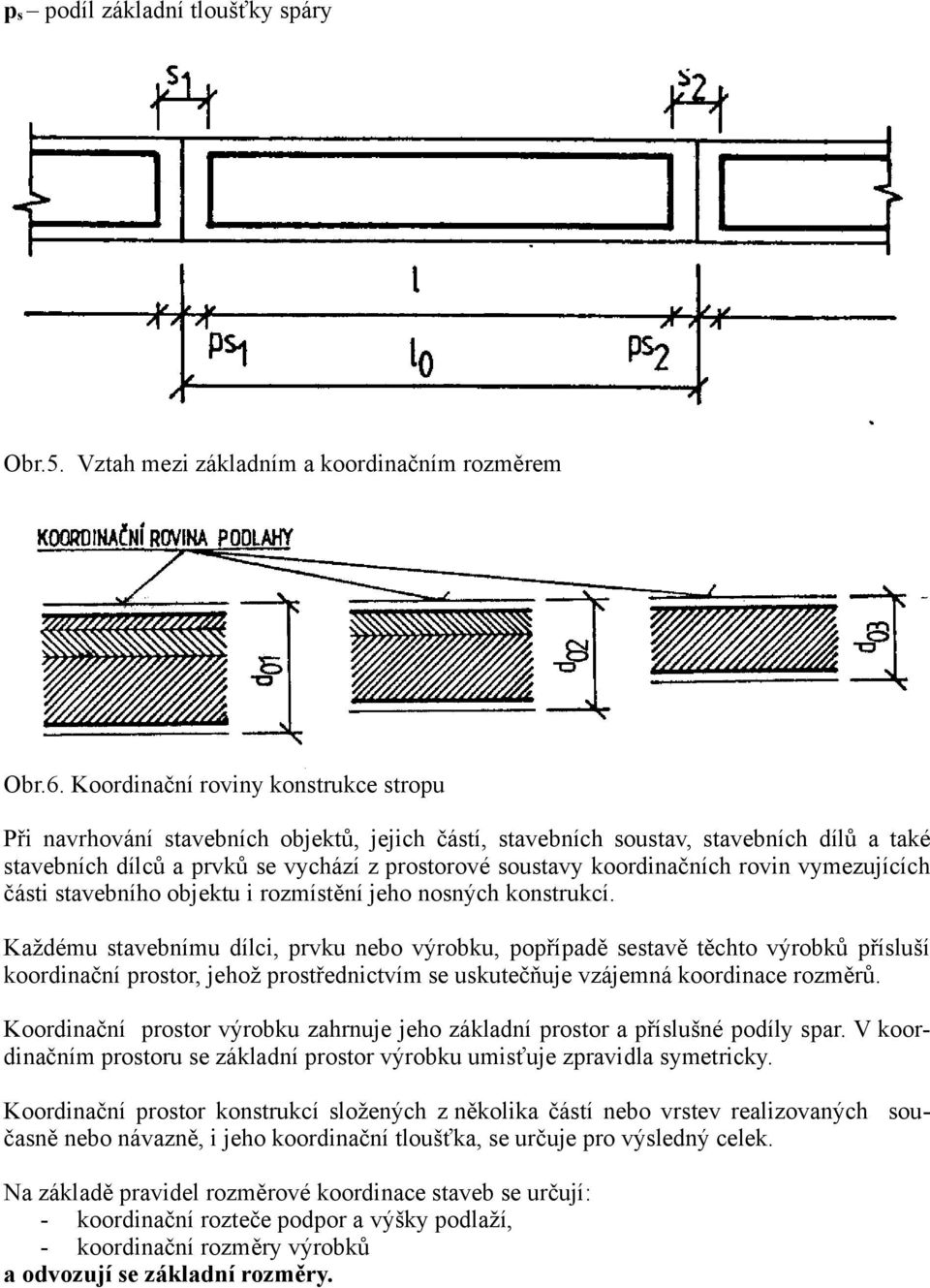 koordinačních rovin vymezujících části stavebního objektu i rozmístění jeho nosných konstrukcí.