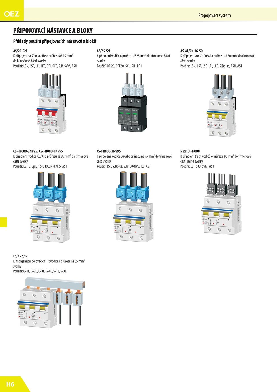 části Použití: LS, LST, LSE, LFI, LFE, SJBplus, AS, AST CS-FH000-3P95, CS-FH000-1P95 K připojení vodiče Cu/Al o průřezu až 95 mm 2 do třmenové části Použití: LST, SJBplus, SJB100//1,5, AST