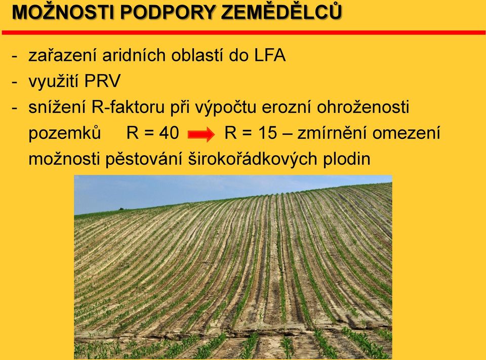 při výpočtu erozní ohroženosti pozemků R = 40 R =