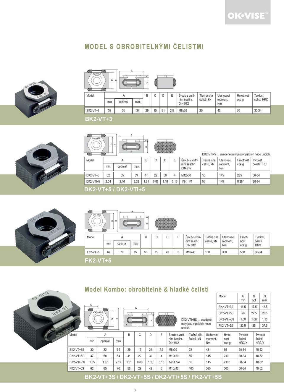 28* 30-34 K2-VT+5 / K2-VTI+5 Model C E Šroub s vnitřním FK2-VT+5 67 70 75 56 29 42 5 M16x40 100 360 550 30-34 FK2-VT+5 Model Kombo: obrobitelné & hladké čelisti K2-VTI+5S uvedené míry jsou v palcích