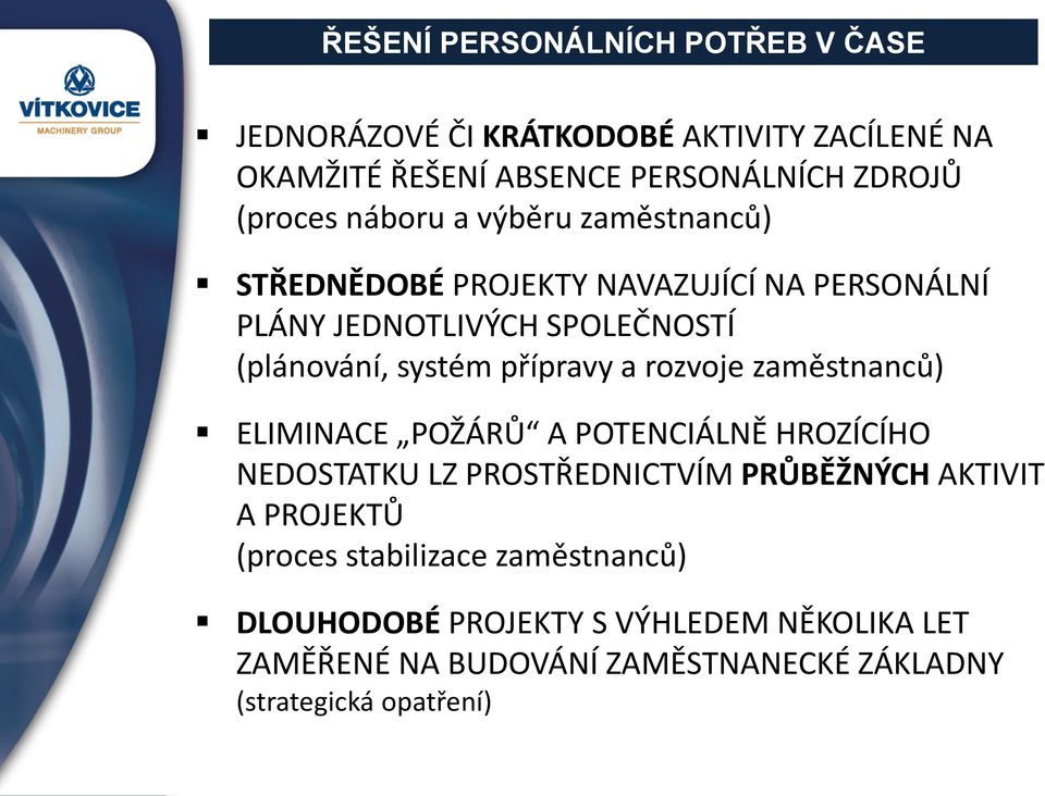 a rzvje zaměstnanců) ELIMINACE POŽÁRŮ A POTENCIÁLNĚ HROZÍCÍHO NEDOSTATKU LZ PROSTŘEDNICTVÍM PRŮBĚŽNÝCH AKTIVIT A PROJEKTŮ (prces