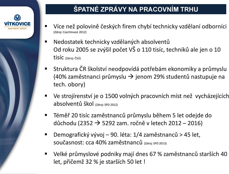 bry) Ve strjírenství je 1500 vlných pracvních míst než vycházejících abslventů škl (Zdrj: SPD 2012) Téměř 20 tisíc zaměstnanců průmyslu během 5 let dejde d důchdu (2352 5292 zam.