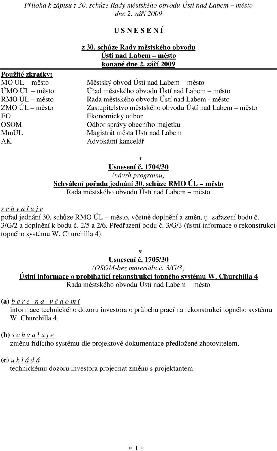 městského obvodu Ústí nad Labem město Ekonomický odbor Odbor správy obecního majetku Magistrát města Ústí nad Labem Advokátní kancelář Usnesení č. 1704/30 (návrh programu) Schválení pořadu jednání 30.