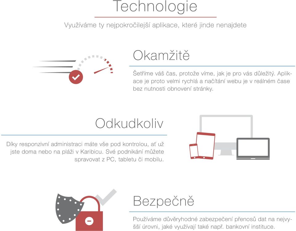 Odkudkoliv Díky responzivní administraci máte vše pod kontrolou, ať už jste doma nebo na pláži v Karibicu.