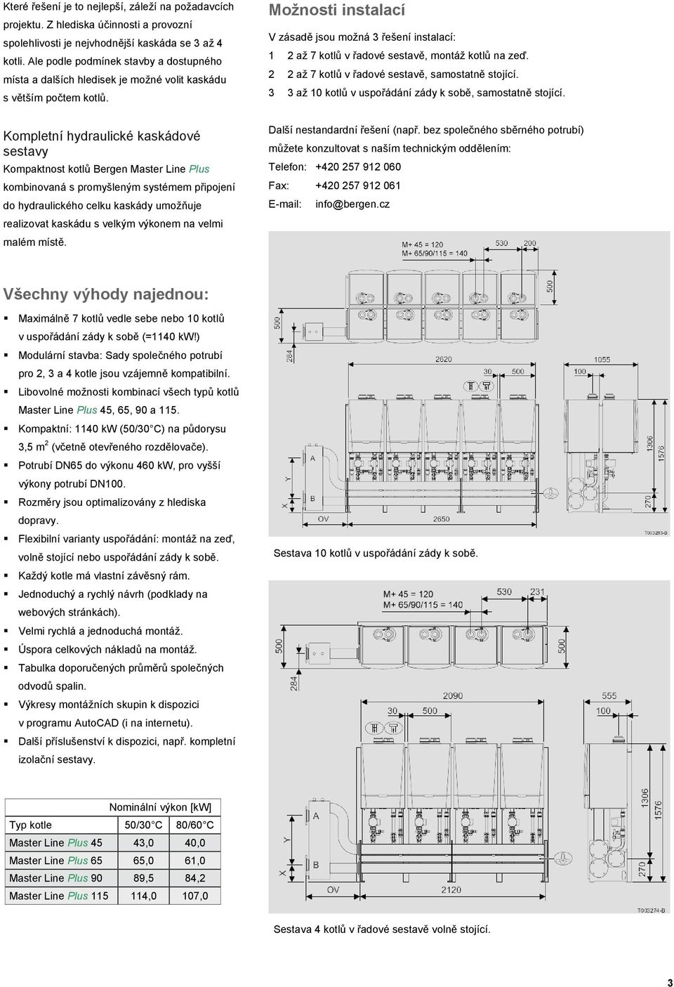 Možnosti instalací V zásadě jsou možná 3 řešení instalací: 1 2 až 7 kotlů v řadové sestavě, montáž kotlů na zeď. 2 2 až 7 kotlů v řadové sestavě, samostatně stojící.