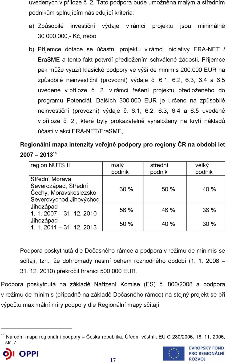 Příjemce pak může využít klasické podpory ve výši de minimis 200.000 EUR na způsobilé neinvestiční (provozní) výdaje č. 6.1, 6.2, 6.3, 6.4 a 6.5 uvedené v příloze č. 2. v rámci řešení projektu předloženého do programu Potenciál.