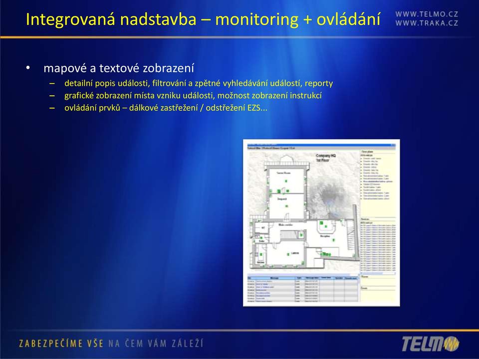 událostí, reporty grafické zobrazení místa vzniku události, možnost