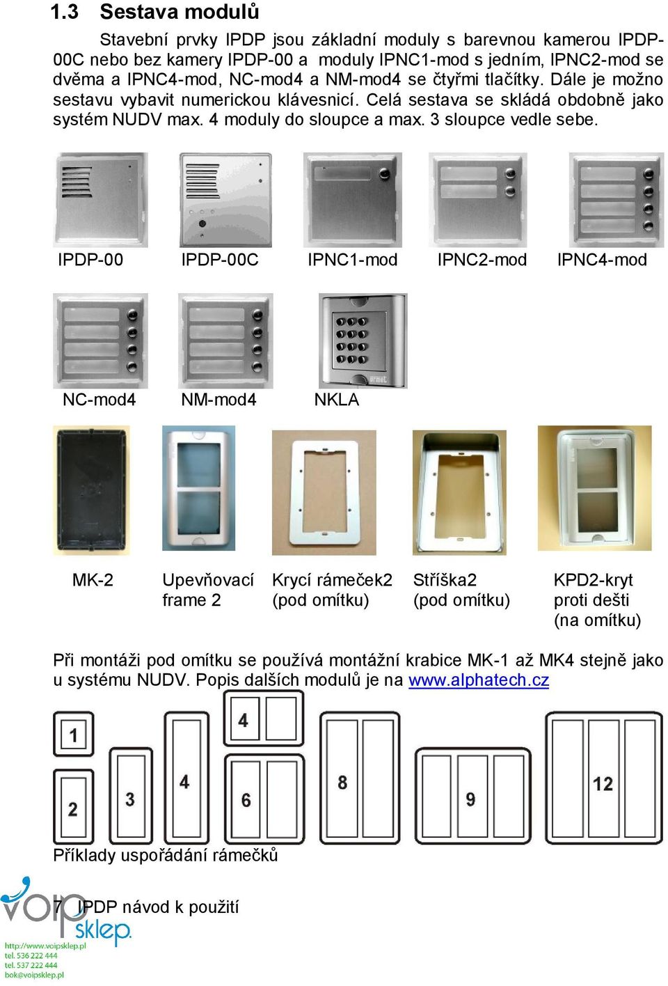 IPDP-00 IPDP-00C IPNC1-mod IPNC2-mod IPNC4-mod NC-mod4 NM-mod4 NKLA MK-2 Upevňovací Krycí rámeček2 Stříška2 KPD2-kryt frame 2 (pod omítku) (pod omítku) proti dešti (na omítku) Při