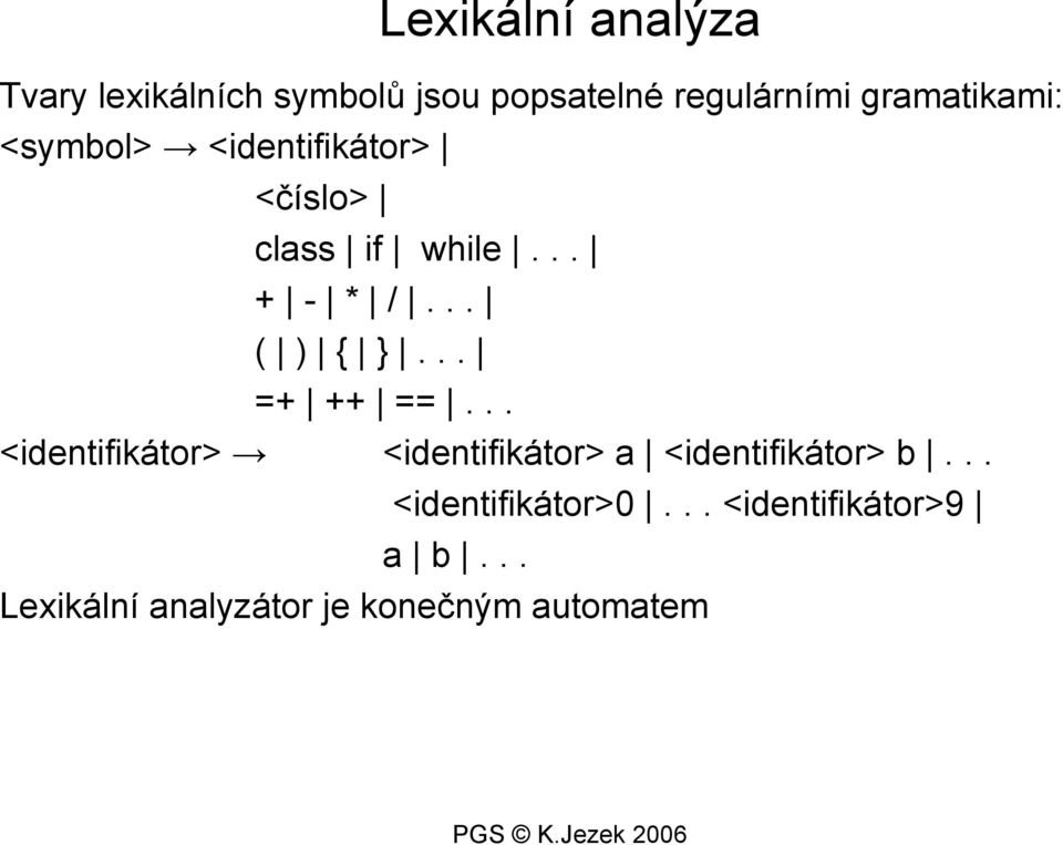 .. ( ) { }... =+ ++ ==... <identifikátor> <identifikátor> a <identifikátor> b.