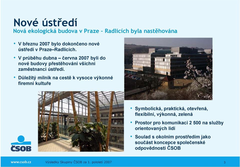 Důležitý milník na cestě k vysoce výkonné firemní kultuře Symbolická, praktická, otevřená, flexibilní, výkonná, zelená