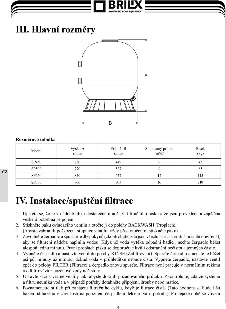 Stiskněte páku ovládacího ventilu a otočte ji do polohy BACKWASH (Proplach). (Abyste zabránili poškození stupnice ventilu, vždy před otočením stiskněte páku). 3.