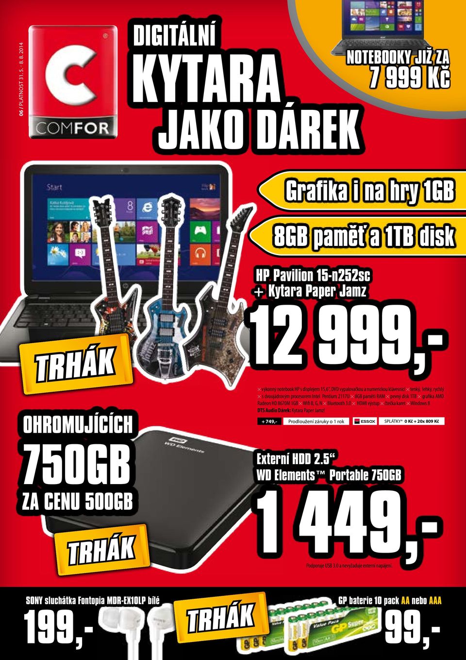 výkonný notebook HP s displejem 15,6, DVD vypalovačkou a numerickou klávesnicí tenký, lehký, rychlý s dvoujádrovým procesorem Intel Pentium 2117U 8GB paměti RAM pevný disk 1TB grafika AMD