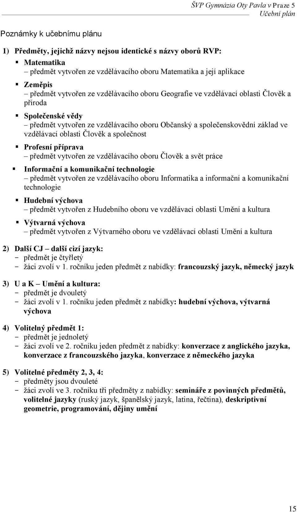 a společnost Profesní příprava předmět vytvořen ze vzdělávacího oboru Člověk a svět práce Informační a komunikační technologie předmět vytvořen ze vzdělávacího oboru Informatika a informační a