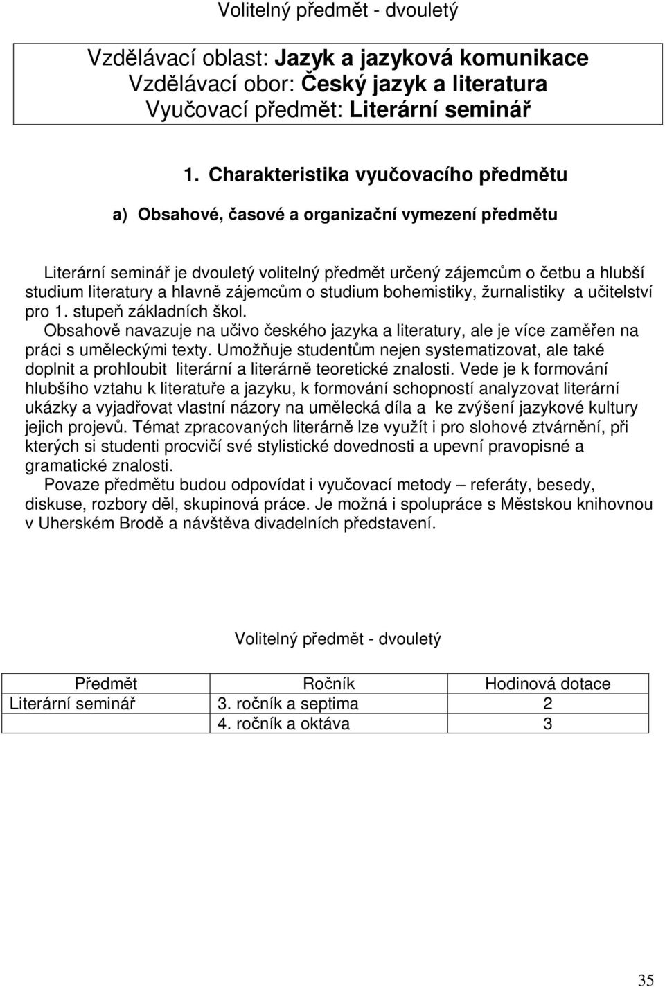 studium bohemistiky, žurnalistiky a uitelství pro 1. stupe základních škol. Obsahov navazuje na uivo eského jazyka a literatury, ale je více zamen na práci s umleckými texty.