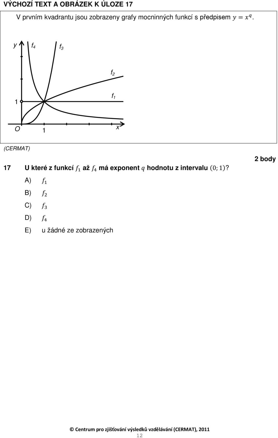 y f 4 f 3 f 2 1 f 1 O 1 x 17 U které z funkcí f 1 až f 4 má exponent