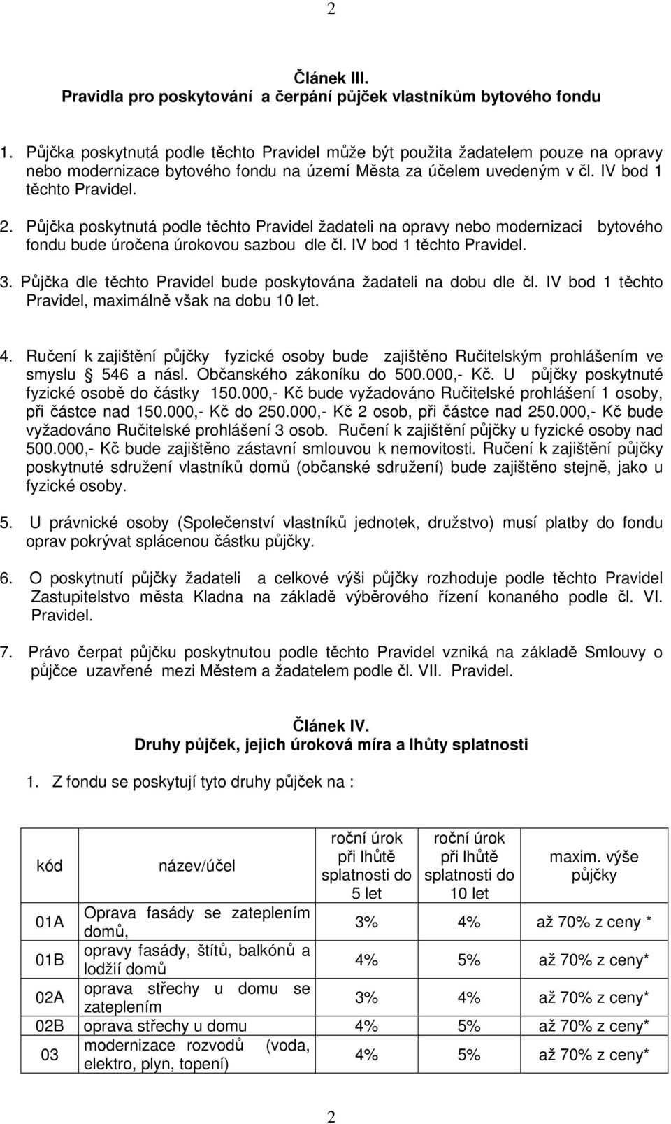 Půjčka poskytnutá podle těchto Pravidel žadateli na opravy nebo modernizaci bytového fondu bude úročena úrokovou sazbou dle čl. IV bod 1 těchto Pravidel. 3.