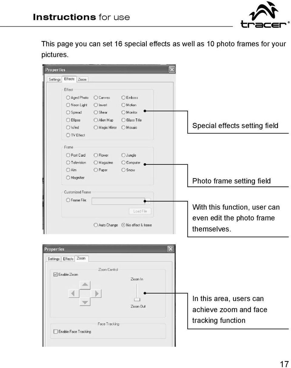 Special effects setting fi eld Photo frame setting field With this