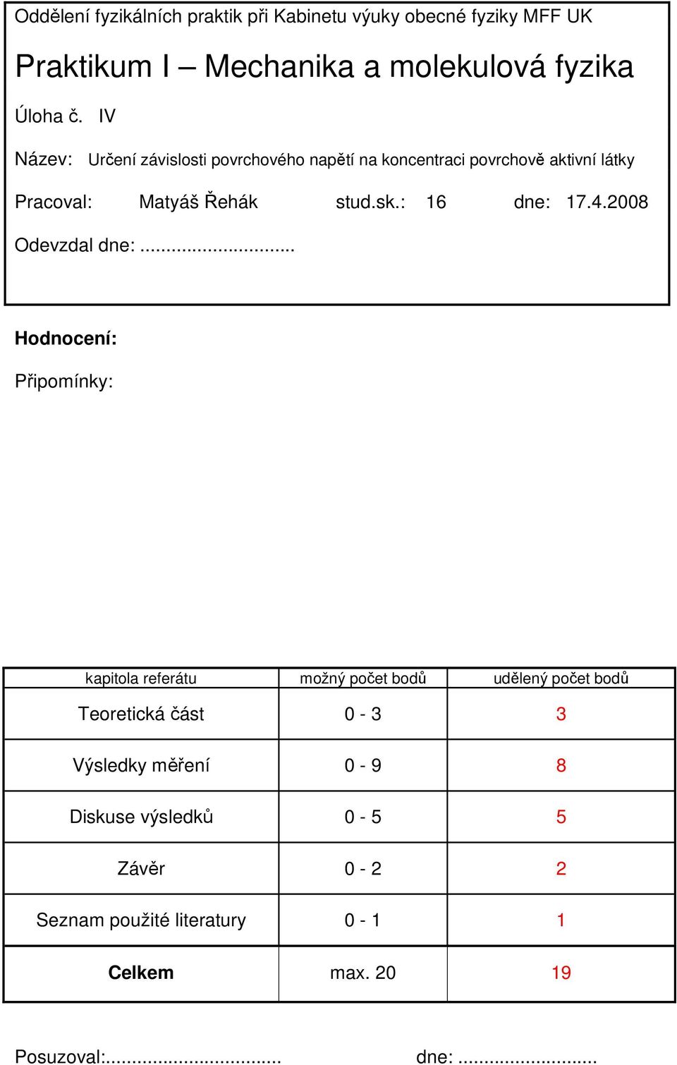 : 16 dne: 17.4.008 Odevzdal dne:.