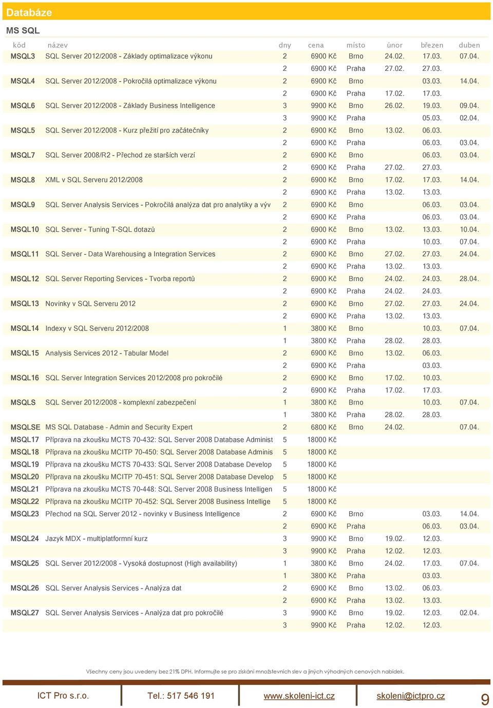 02. 06.03. 2 6900 Kč Praha 06.03. 03.04. MSQL7 SQL Server 2008/R2 - Přechod ze starších verzí 2 6900 Kč Brno 06.03. 03.04. 2 6900 Kč Praha 27.02. 27.03. MSQL8 XML v SQL Serveru 2012/2008 2 6900 Kč Brno 17.