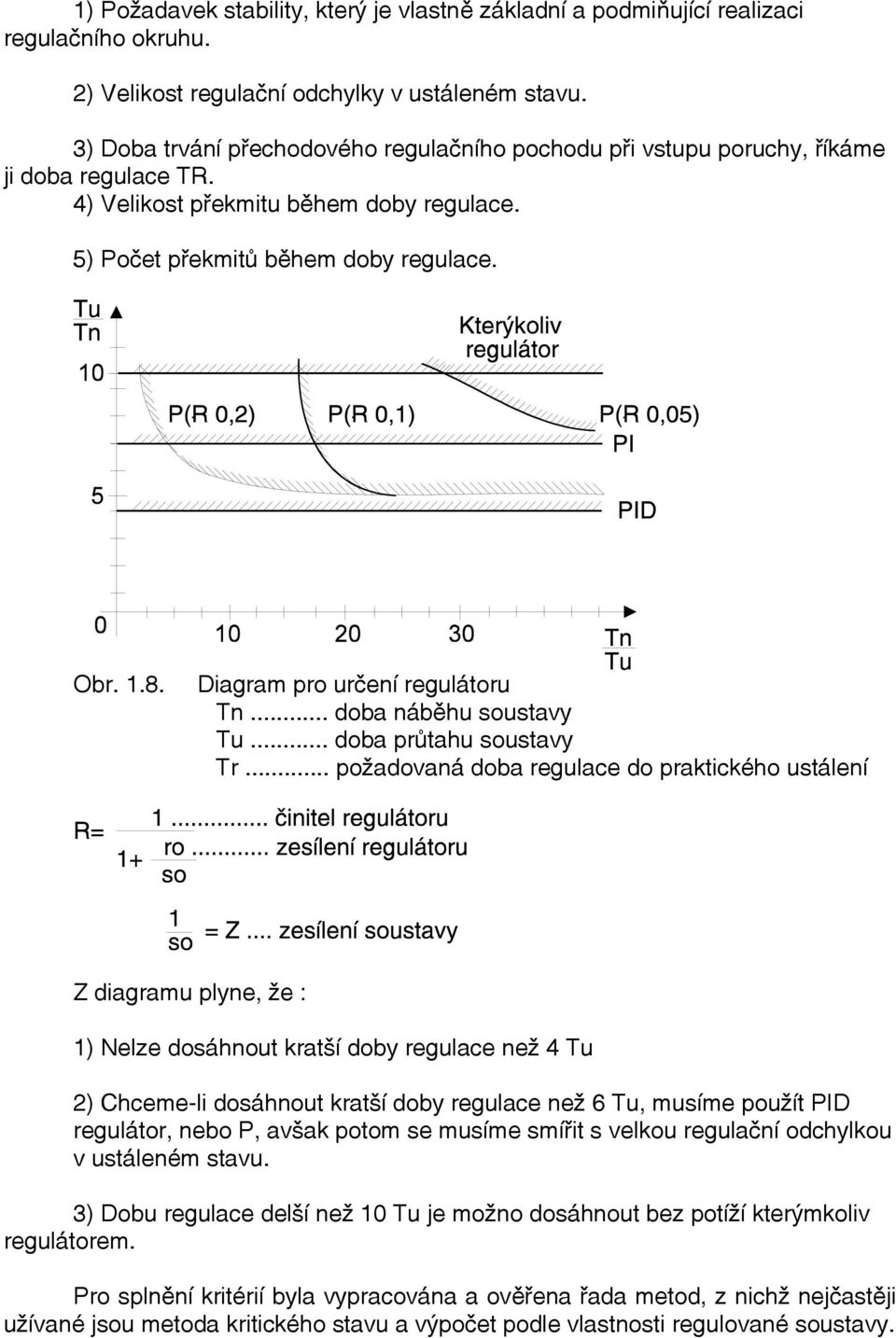 Diagram pro určení regulátoru Tn... doba náběhu soustavy Tu... doba průtahu soustavy Tr.