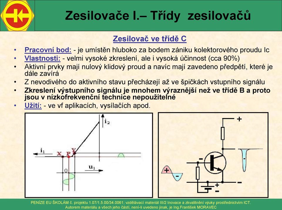dále zavírá Z nevodivého do aktivního stavu přecházejí až ve špičkách vstupního signálu Zkreslení výstupního signálu je