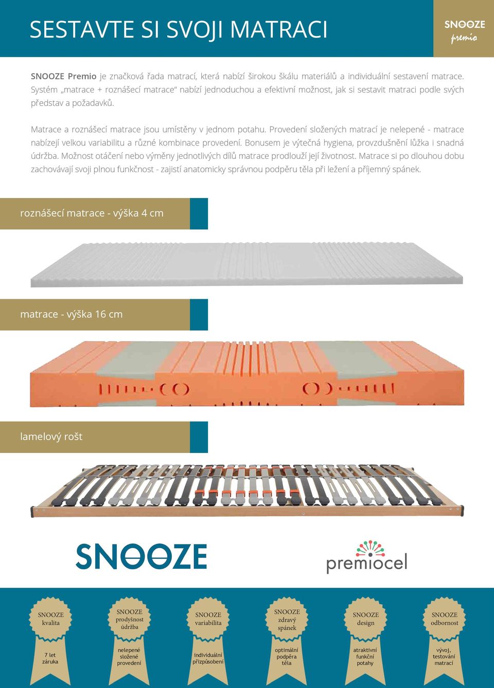 Provedení složených matrací je nelepené - matrace nabízejí velkou variabilitu a různé kombinace provedení. Bonusem je výtečná hygiena, provzdušnění lůžka i snadná údržba.