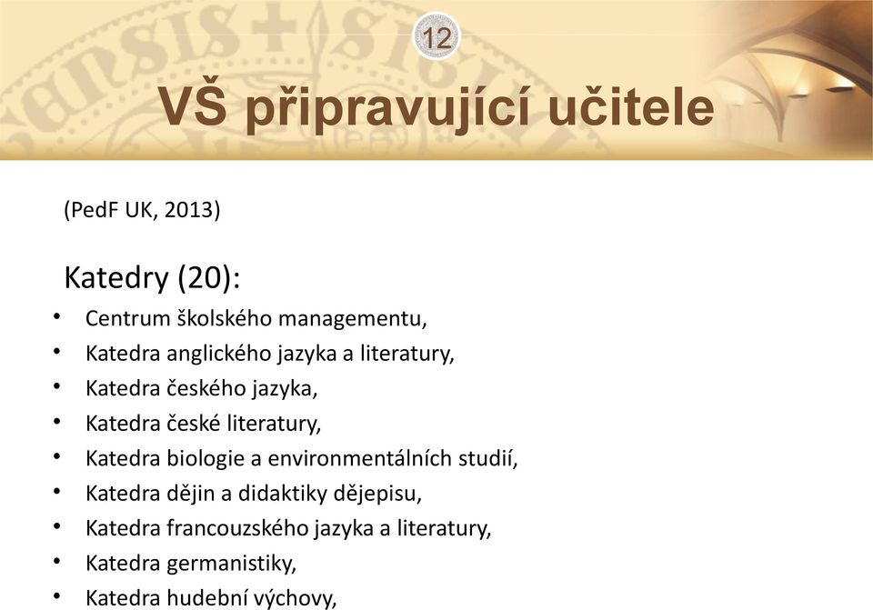 české literatury, Katedra biologie a environmentálních studií, Katedra dějin a