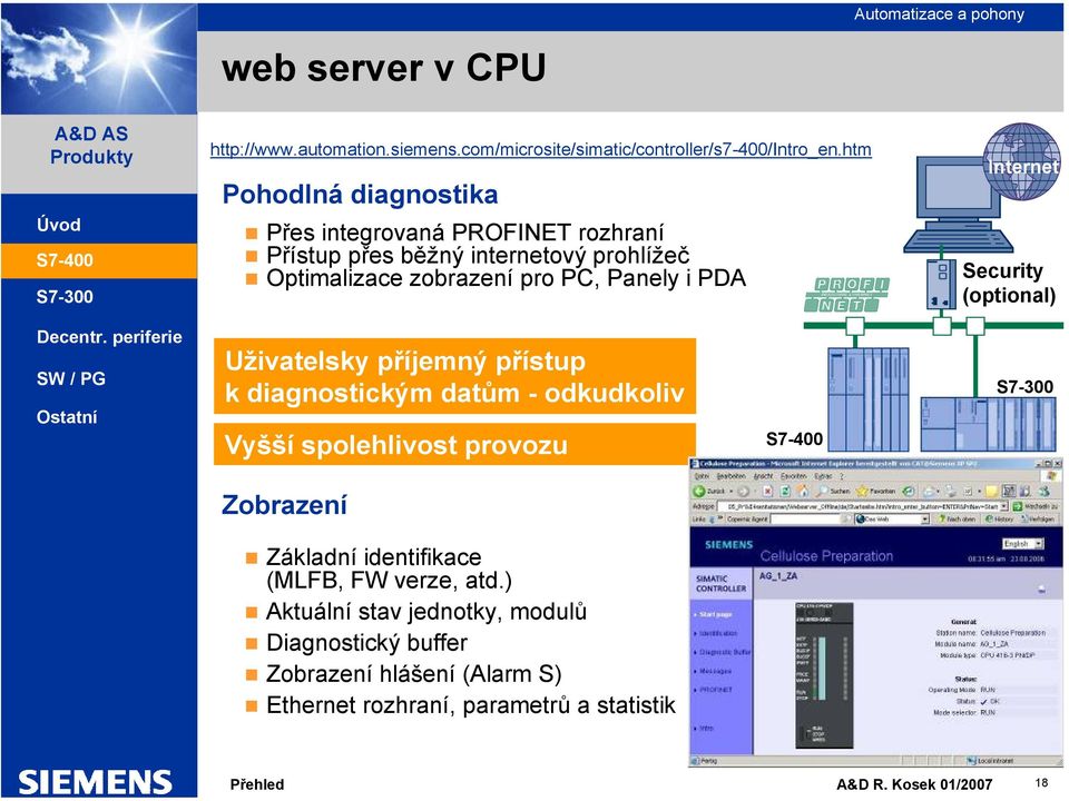 Panely i PDA Internet Security (optional) Uživatelsky příjemný přístup k diagnostickým datům - odkudkoliv Vyšší spolehlivost provozu