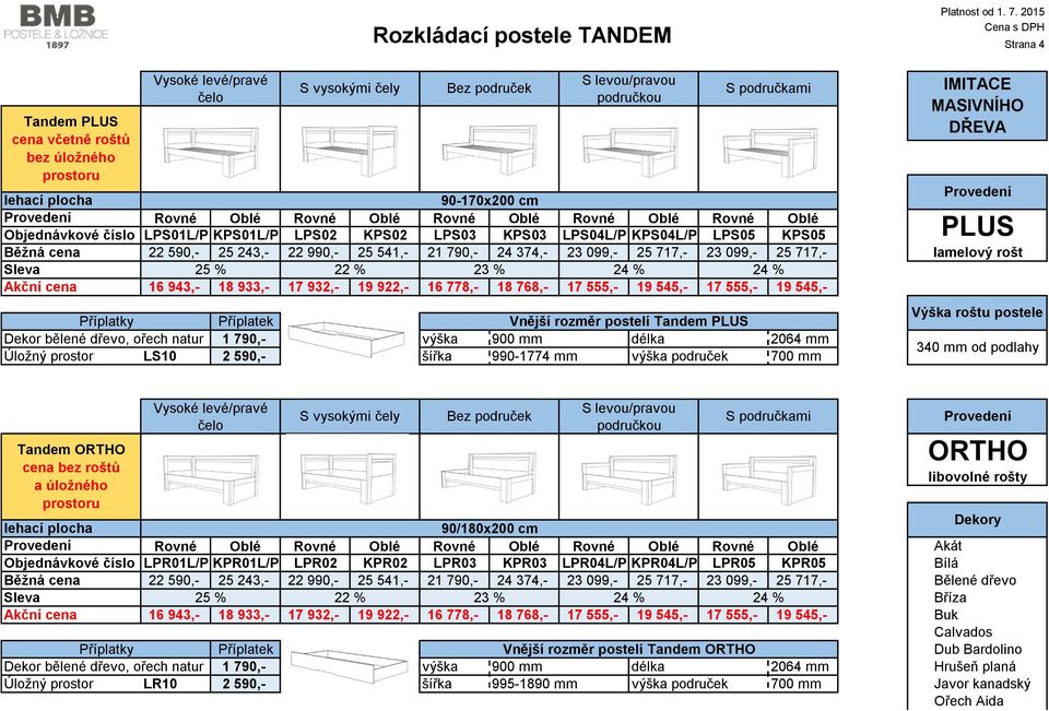 099,- 25 717,- 25 % 22 % 23 % 24 % 24 % 16 943,- 18 933,- 17 932,- 19 922,- 16 778,- 18 768,- 17 555,- 19 545,- 17 555,- 19 545,- Příplatky Vnější rozměr postelí Tandem PLUS Dekor bělené dřevo, ořech