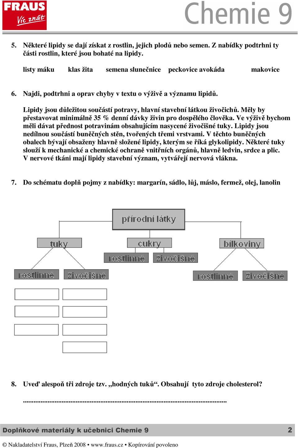 Lipidy jsou důležitou součástí potravy, hlavní stavební látkou živočichů. Měly by přestavovat minimálně 35 % denní dávky živin pro dospělého člověka.