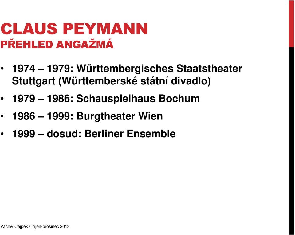 divadlo) 1979 1986: Schauspielhaus Bochum 1986
