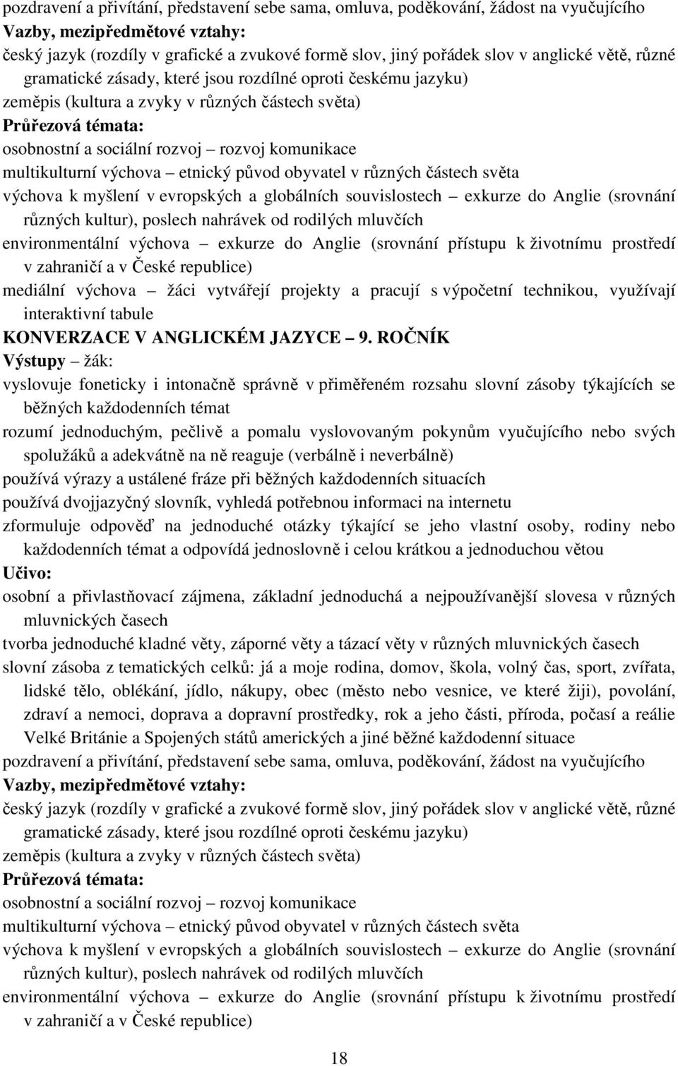 multikulturní výchova etnický původ obyvatel v různých částech světa výchova k myšlení v evropských a globálních souvislostech exkurze do Anglie (srovnání různých kultur), poslech nahrávek od