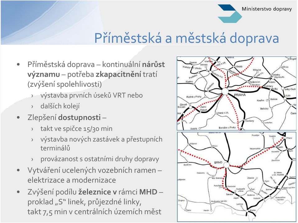nových zastávek a přestupních terminálů provázanost s ostatními druhy dopravy Vytváření ucelených vozebních ramen