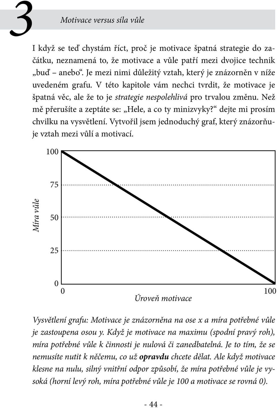 Než mě přerušíte a zeptáte se: Hele, a co ty minizvyky? dejte mi prosím chvilku na vysvětlení. Vytvořil jsem jednoduchý graf, který znázorňuje vztah mezi vůlí a motivací.