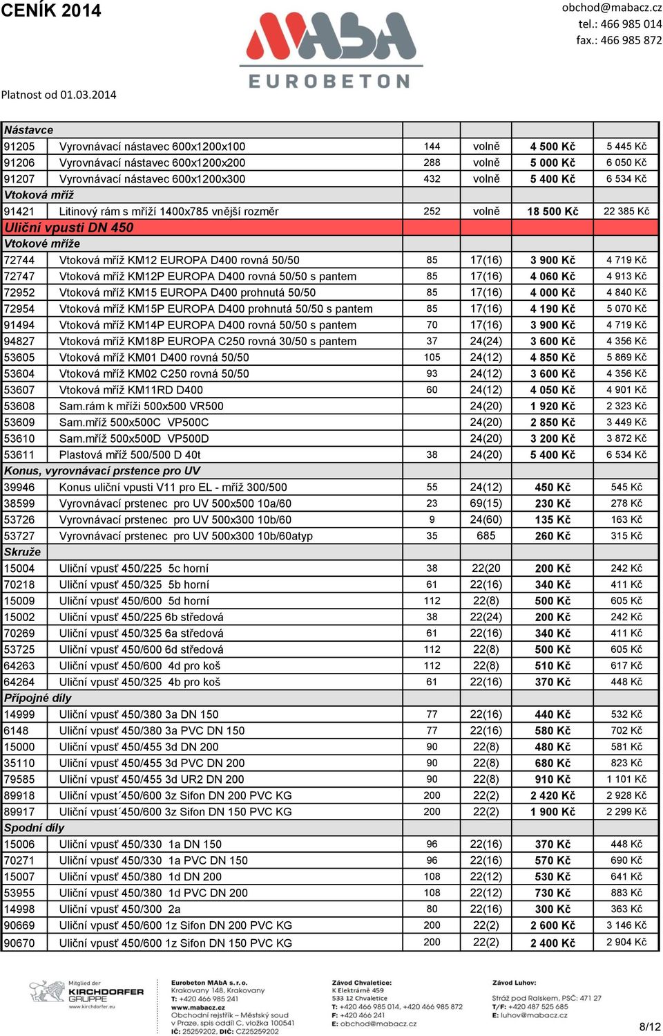 17(16) 3 900 Kč 4 719 Kč 72747 Vtoková mříž KM12P EUROPA D400 rovná 50/50 s pantem 85 17(16) 4 060 Kč 4 913 Kč 72952 Vtoková mříž KM15 EUROPA D400 prohnutá 50/50 85 17(16) 4 000 Kč 4 840 Kč 72954