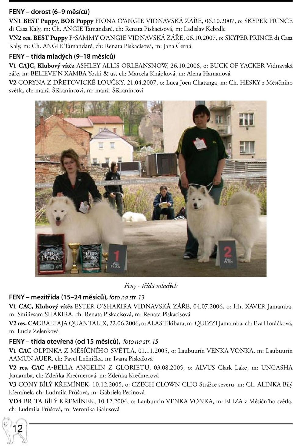 ANGIE Tamandaré, ch: Renata Piskacisová, m: Jana Černá FENY třída mladých (9 18 měsíců) V1 CAJC, Klubový vítěz ASHLEY ALLIS Orleansnow, 26.10.