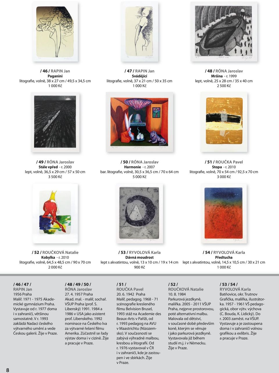 litografie, volně, 30,5 x 36,5 cm / 70 x 64 cm / 51 / ROUČKA Pavel Stopa - r. 2010 litografie, volně, 70 x 54 cm / 92,5 x 70 cm / 52 / ROUČKOVÁ Natalie Kobylka - r.