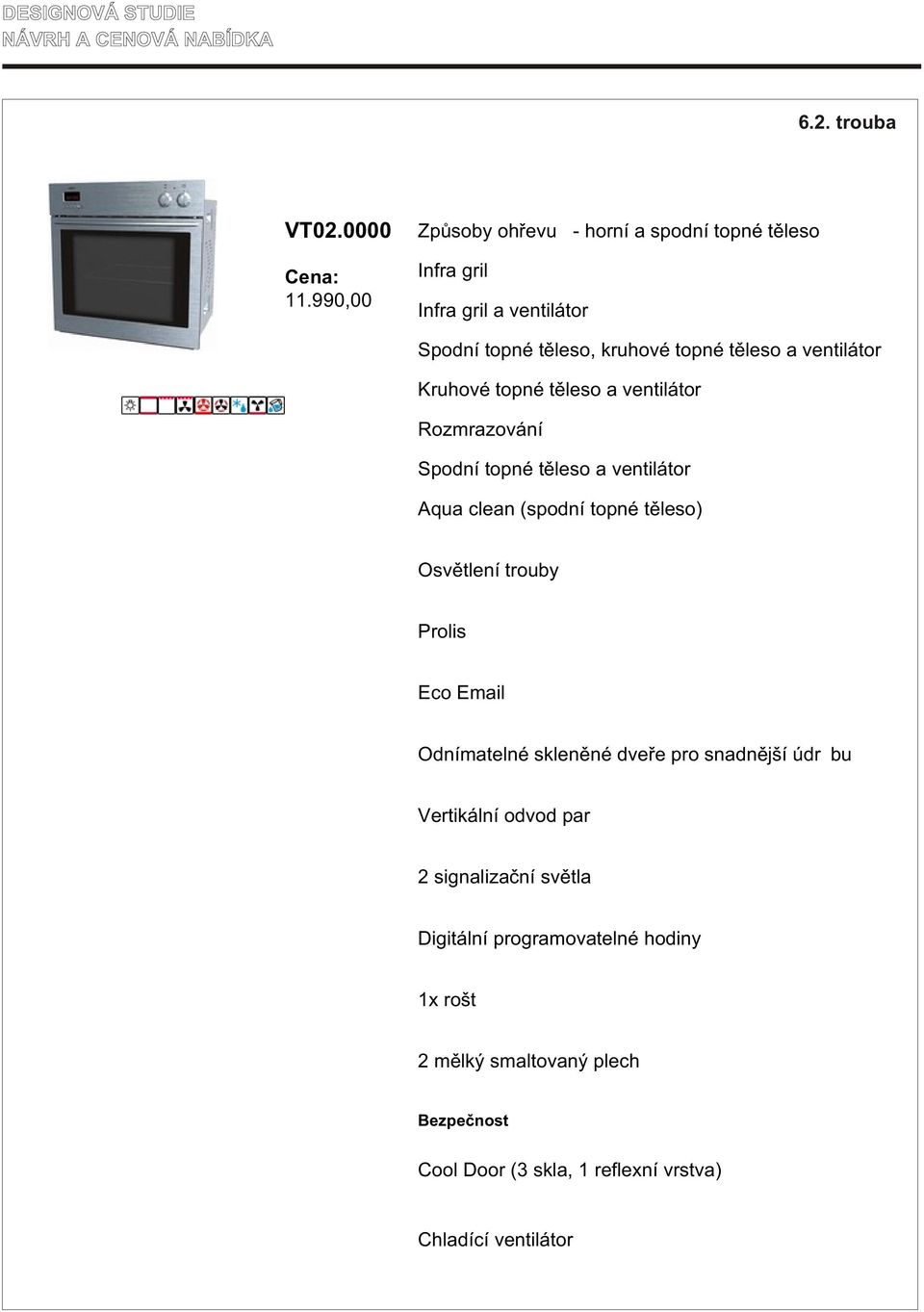 ventilátor Kruhové topné tìleso a ventilátor Rozmrazování Spodní topné tìleso a ventilátor Aqua clean (spodní topné tìleso) Osvìtlení